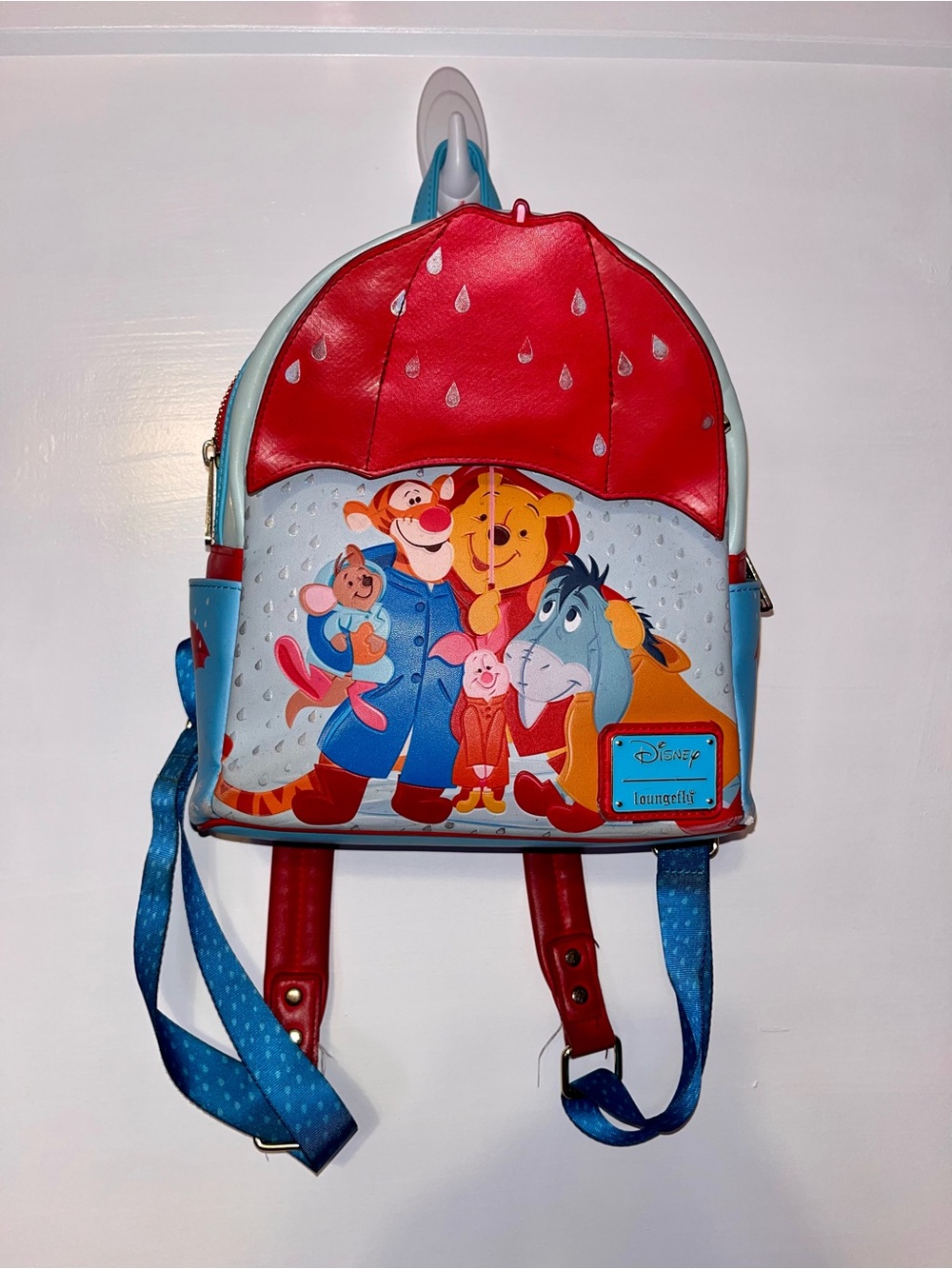 Loungefly Winnie the Pooh Rainy Day Mini Backpack - Red & Light Blue